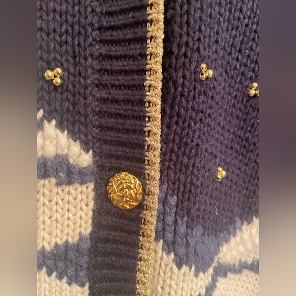 Christopher & Banks Vtg Hand Embroidered Blue Christmas Sweater Cardigan L - Picture 5 of 12